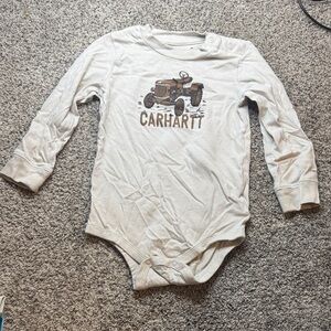 Carhartt Tan Baby Onesie with Tractor Design